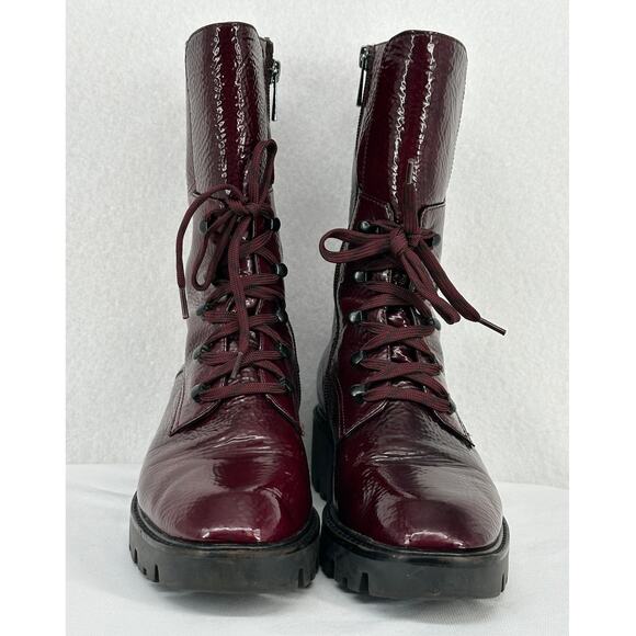 Donald J Pliner Elyas Burgundy Patent Leather Lugged Sole Moto Boots 7.5M - Picture 3 of 8